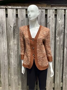 Lafayette 148 New York Brown Woven Tweed Button Jacket